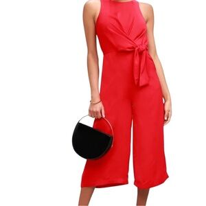 On Track Red Midi Jumpsuit